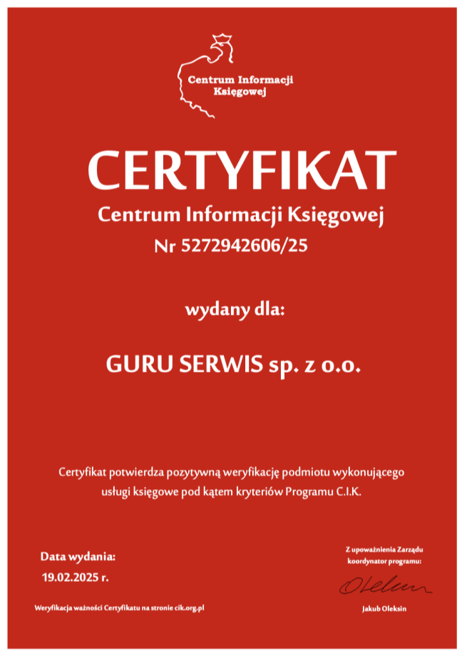 Бухгалтер Варшава - Сертификат